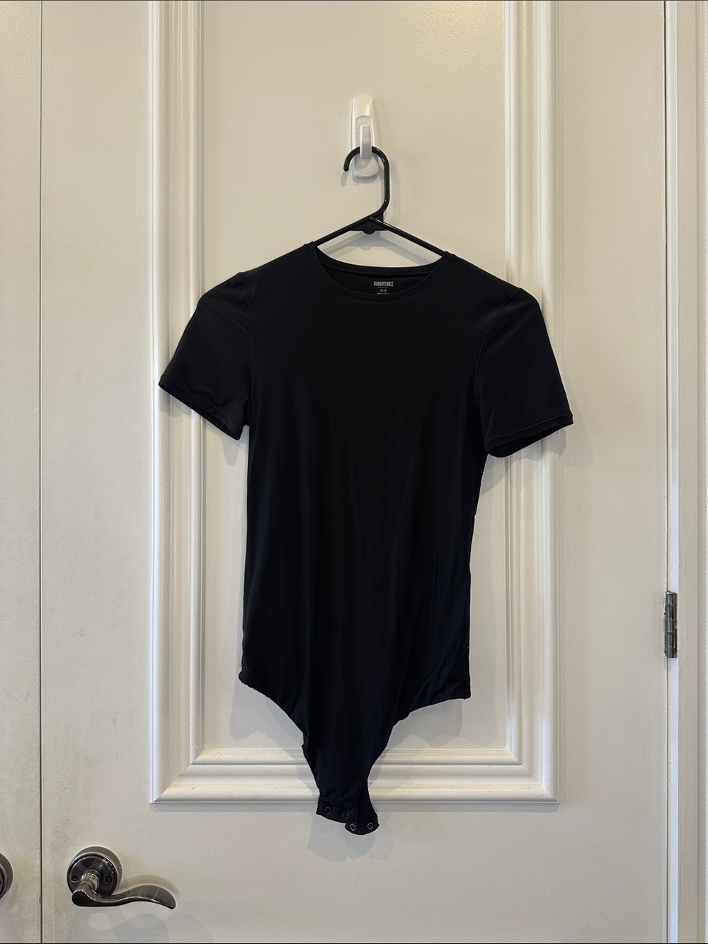 Women's Black Short-Sleeve Bodysuit - Stretch Crew Neck